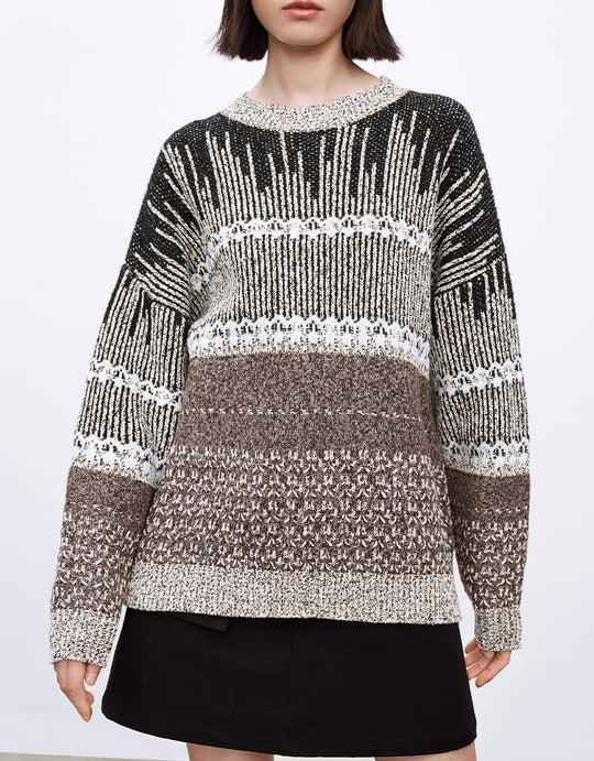 자카드 드롭 숄더 스웨터