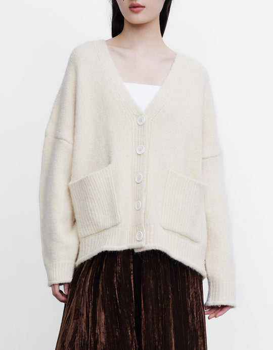 패치 포켓 버튼 업 카디건