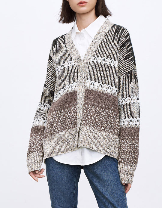 자카드 버튼 업 카디건