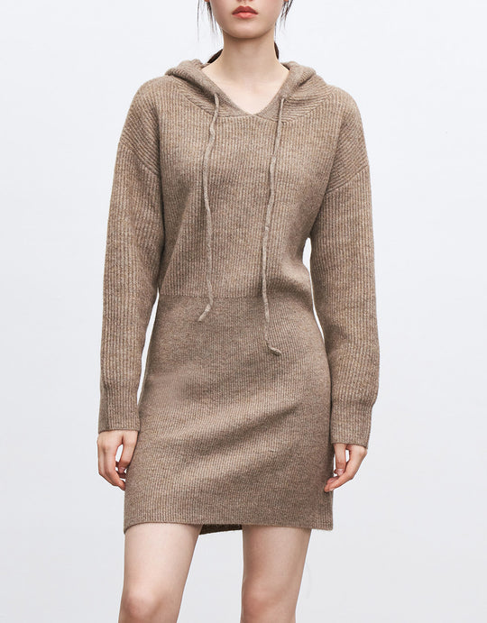 드로스트링 후드 니트 드레스