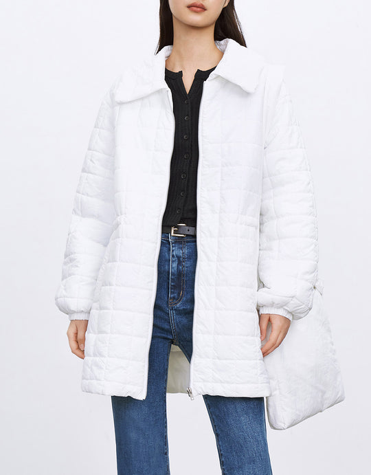 웨이스트 스트링 퀼팅 겨울 코트 (가방 포함)