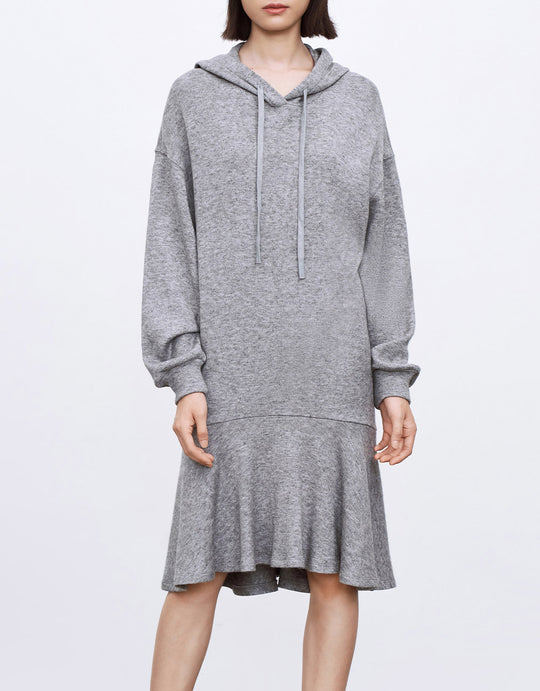 드로스트링 후드 러플 밑단 스웨트셔츠 드레스
