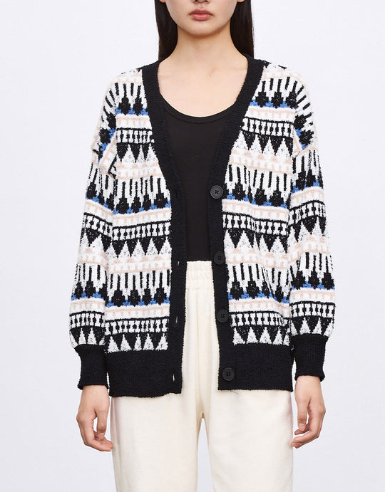 자카드 버튼 업 가디건