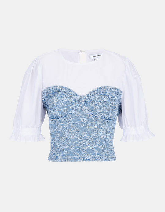 스플라이스 퍼프 슬리브 데님 셔츠