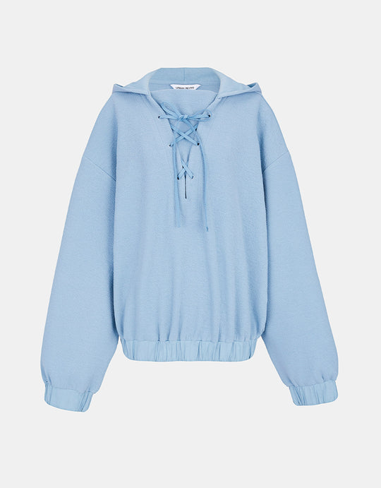 레이스 프런트 엘라스틱 헴 후드 스웻셔츠