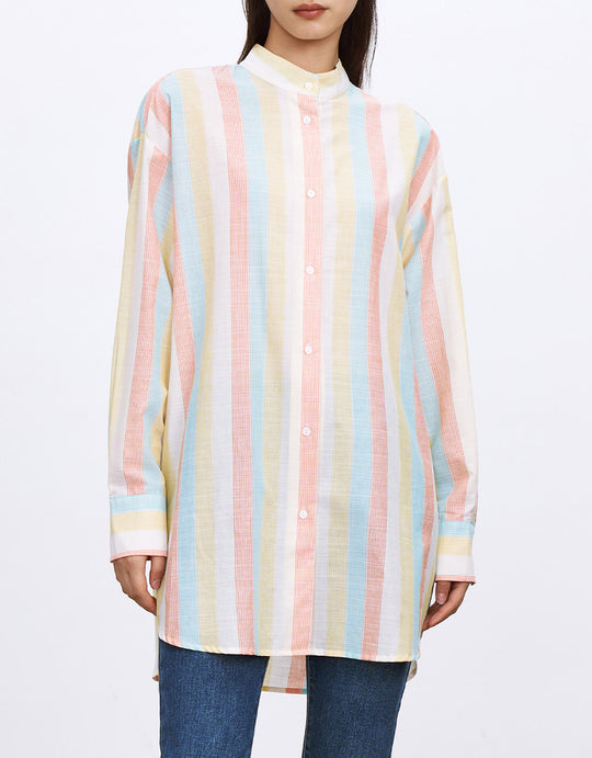 스트라이프 프린트 버튼업 셔츠