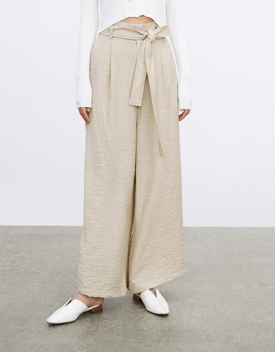 벨트 와이드 레그 팬츠