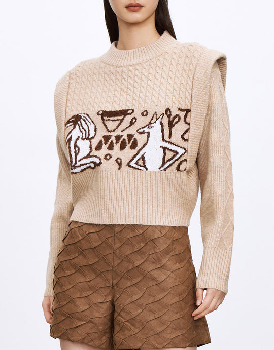 케이블 니트 자카드 스웨터