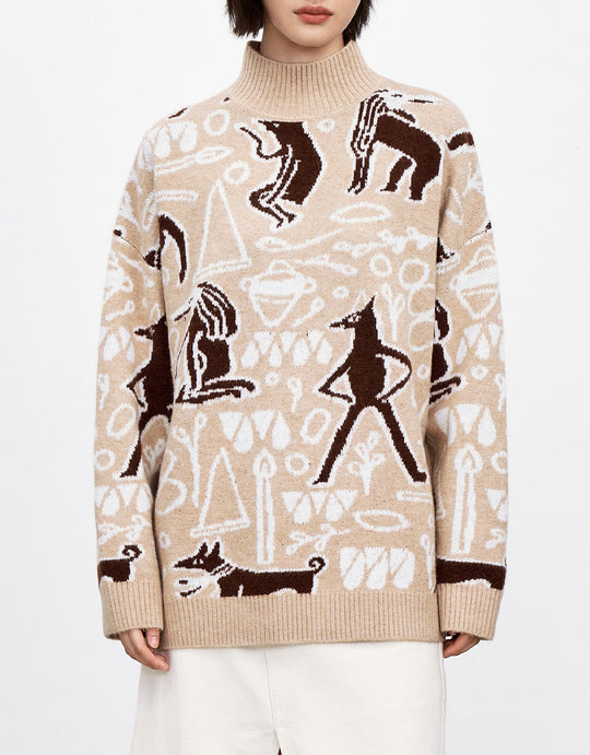 자카드 하이넥 스웨터