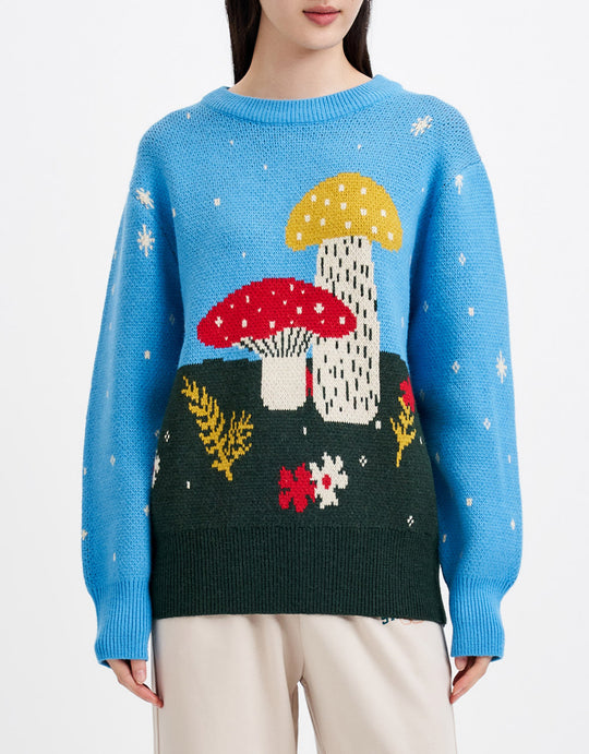 자카드 크루넥 스웨터