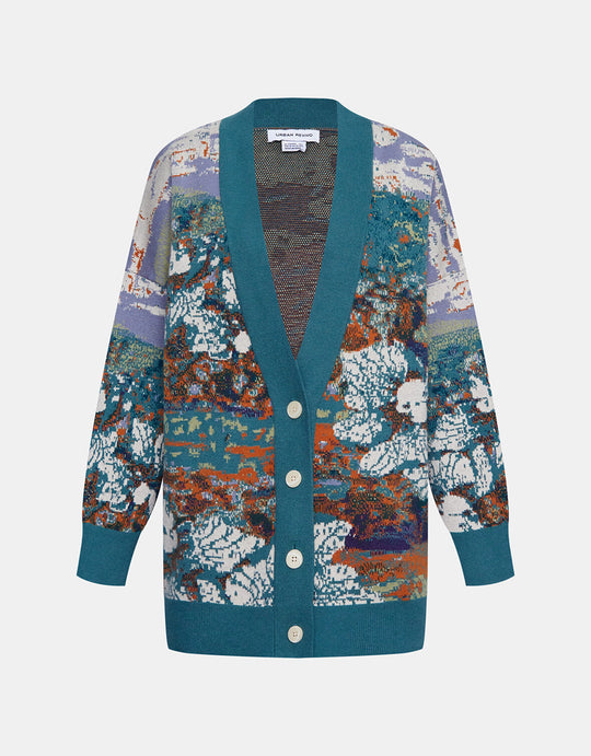 랜드스케이프 패턴 드롭 숄더 가디건