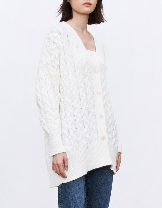 케이블 니트 V넥 오버사이즈 가디건