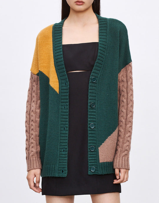 컬러 블록 V넥 가디건