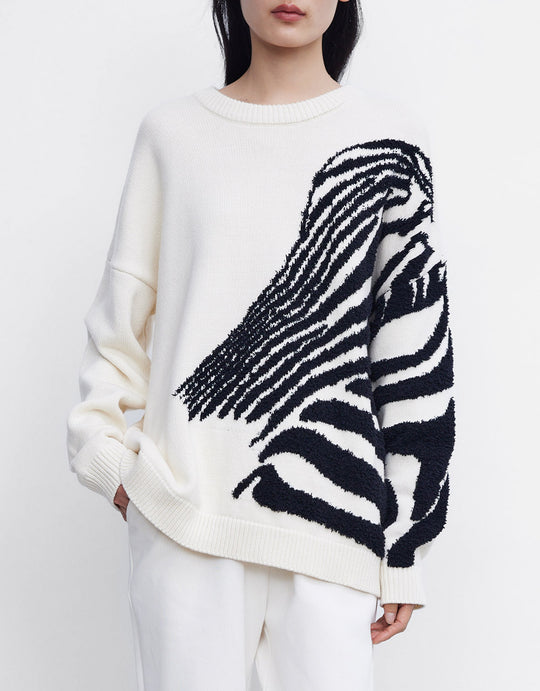 지브라 스트라이프 크루넥 스웨터