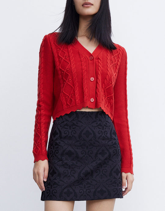 V넥  케이블 니트 가디건