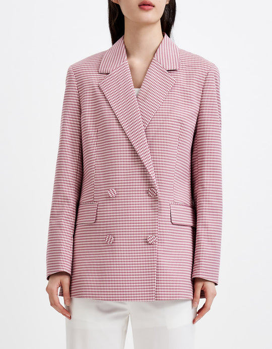 체크무늬 더블 브레스티드 블레이저