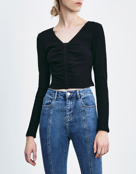 플리츠 시식 프론트 니트 탑