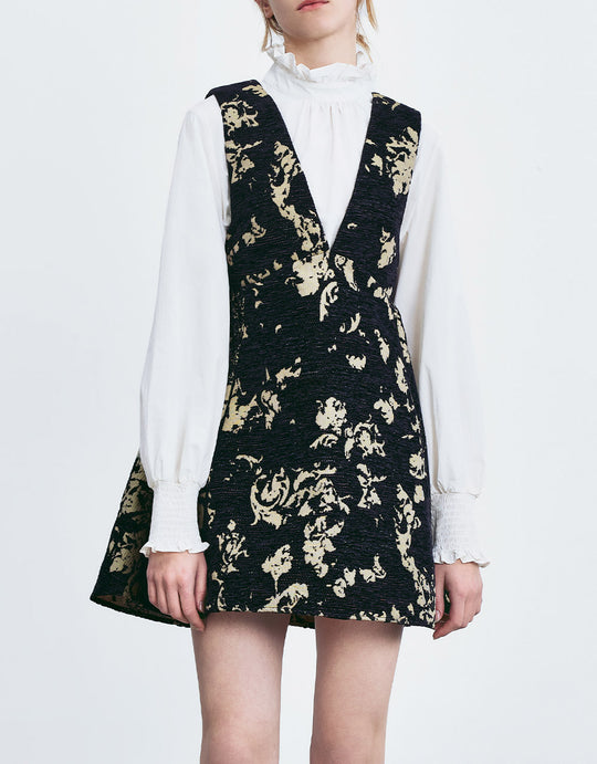 추상 프린트 플런지 슬리브리스 드레스 