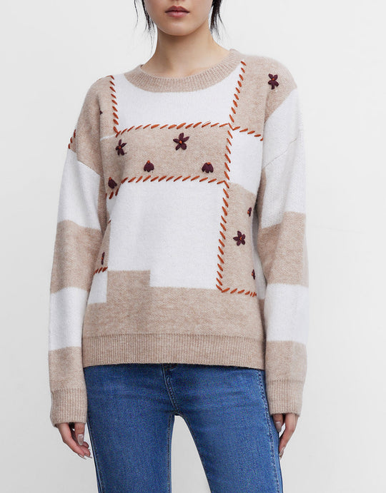 컬러블록 크루넥 오버사이즈 스웨터