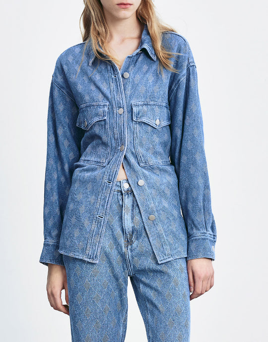 체크 버튼업 데님 셔츠