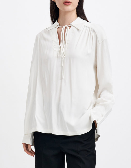 플레인 타이 프런트 블라우스