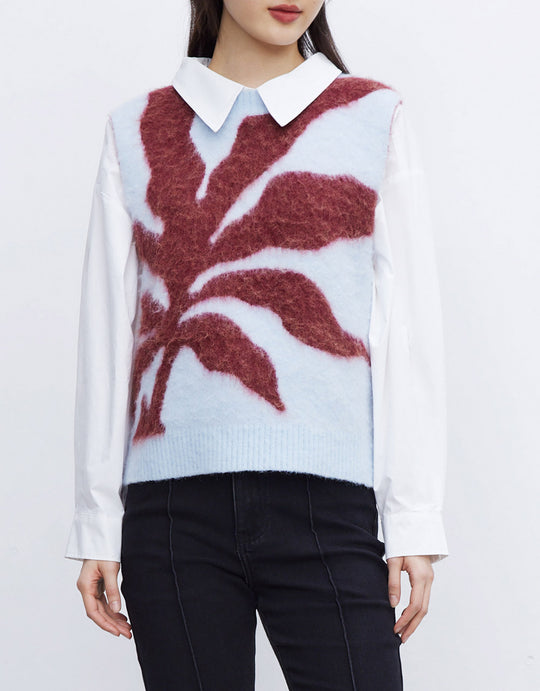 콘트라스트 리브스 자카드 스웨터 조끼