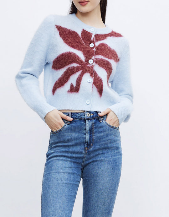 콘트라스트 리브 자카드 버튼 업 카디건