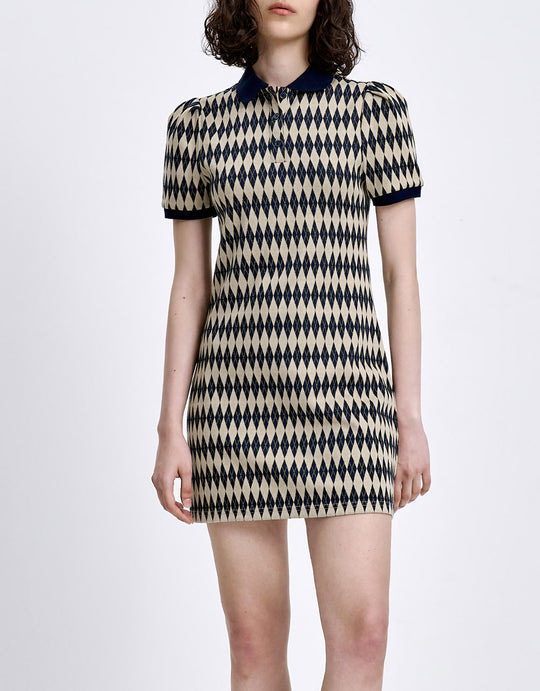 아가일 패턴 반버튼 니트 드레스