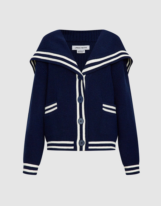 트리밍 세일러 칼라 버튼업 카디건