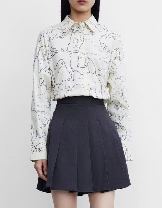 도그 프린트 버튼업 셔츠