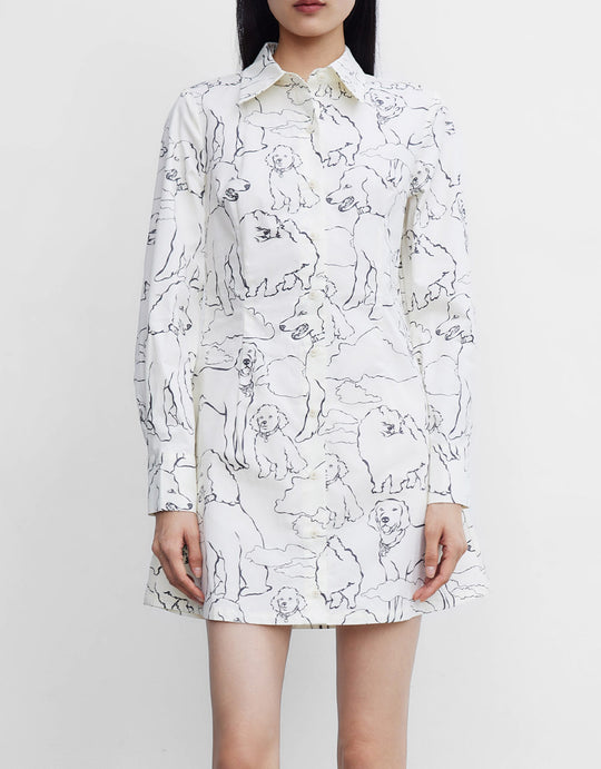도그 프린트 버튼업 셔츠 드레스
