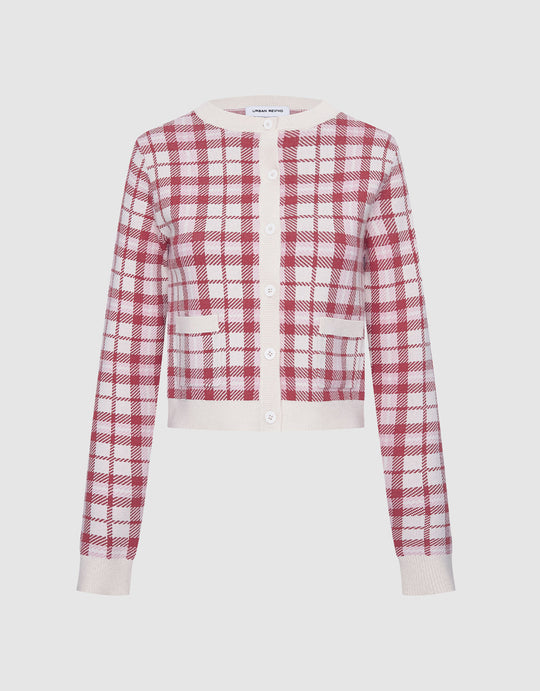 플레이드 콘트라스트 트리밍 카디건