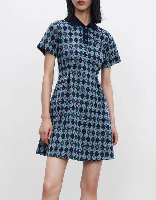 아가일 반팔 스케이터 드레스