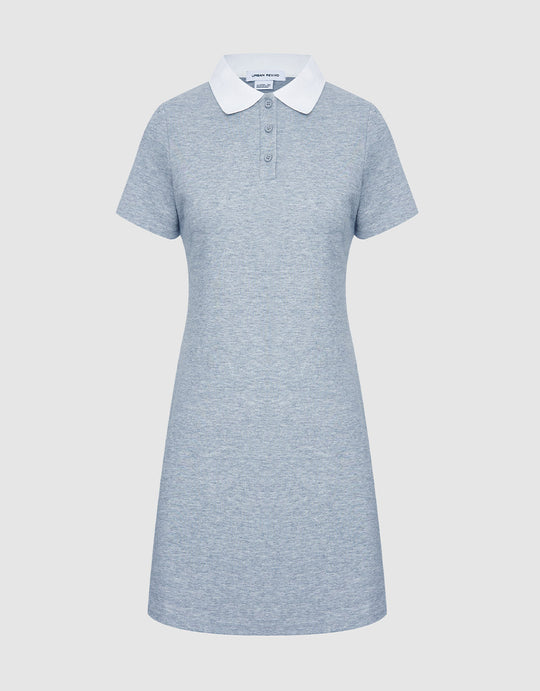 스트라이프 하프 버튼 니트 드레스