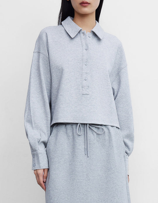 하프 버튼 패치 포켓 긴팔 티셔츠