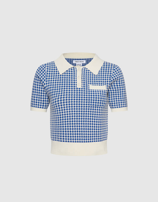 체크무늬 니트 폴로 셔츠