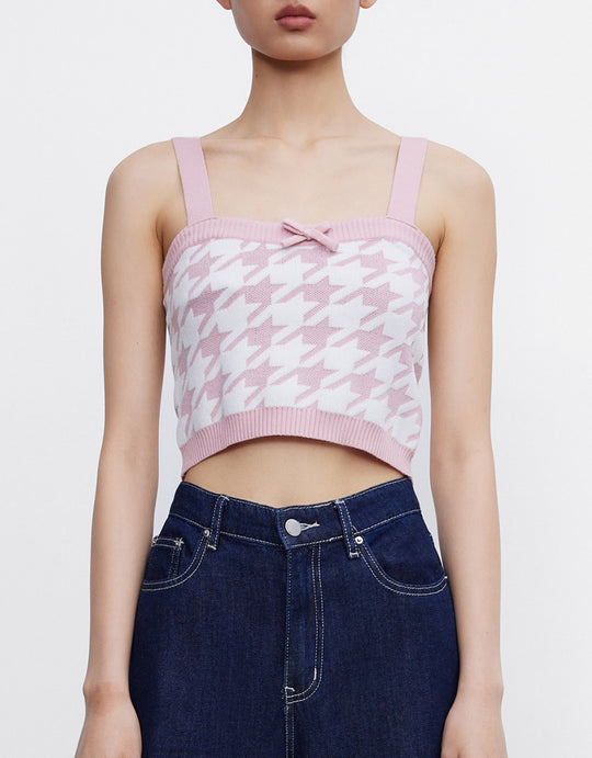 지오메트릭 패턴 니트 슬리브리스 탑