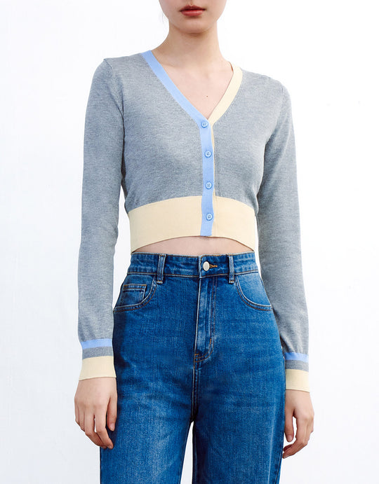 컬러 블록 핏 카디건