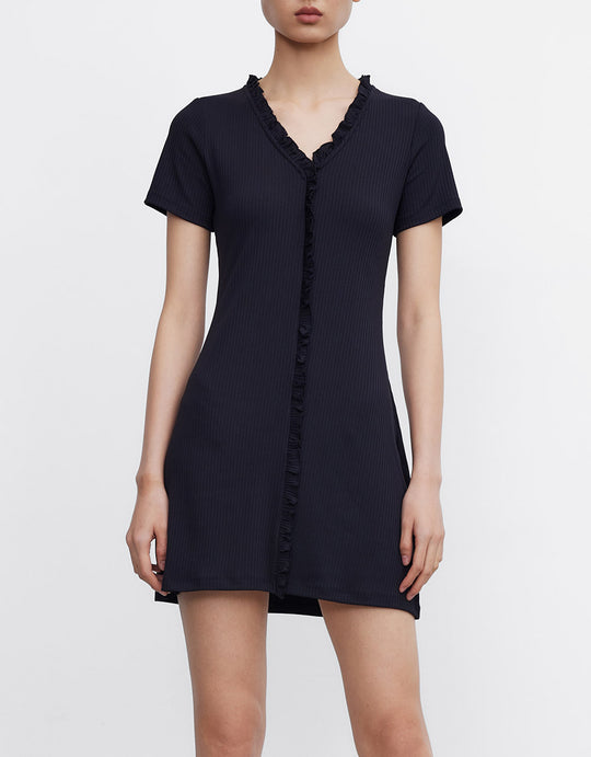 프릴 트리밍 니트 드레스