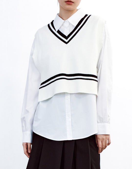 페이크 투피스 셔츠 &amp; 니트 조끼