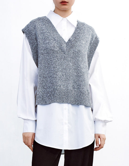 페이크 투피스 셔츠 & 니트 조끼