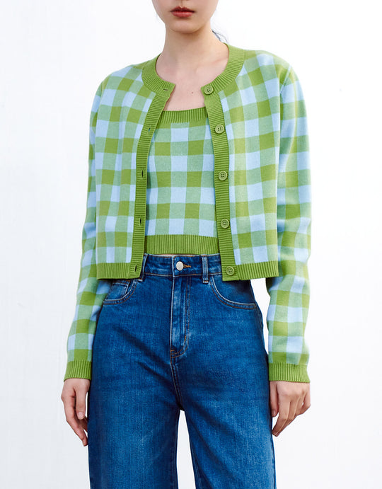 체크무늬 버튼업 가디건
