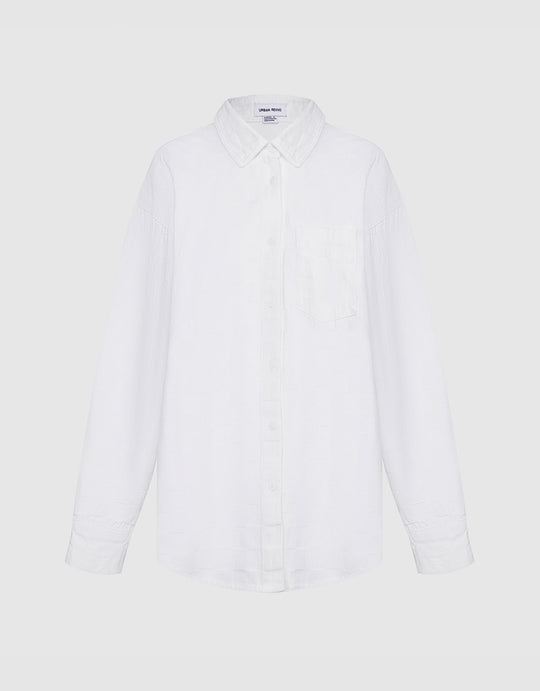 체크무늬 패치 포켓 버튼업 데님 셔츠