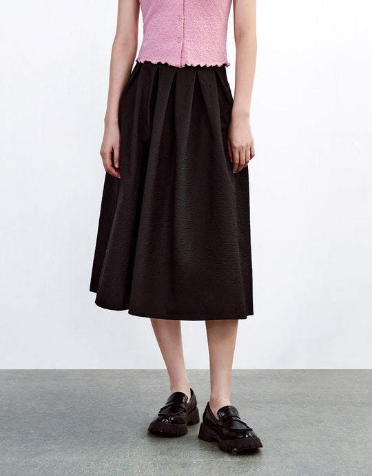 플리츠 미디 스커트