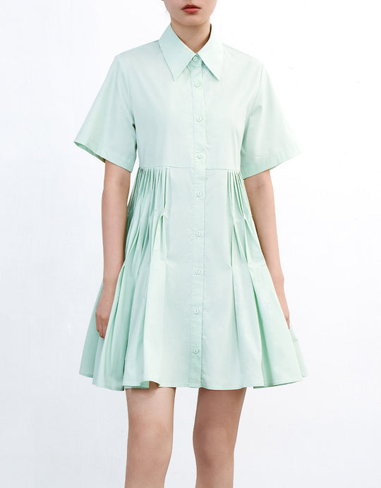 플리츠 버튼업 셔츠 드레스