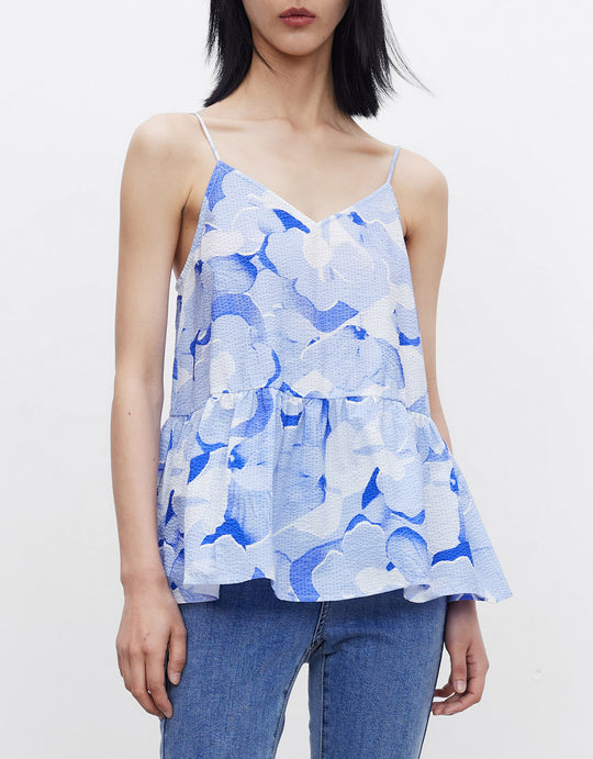 플라워 프린트 밑단 러플 캐미 블라우스