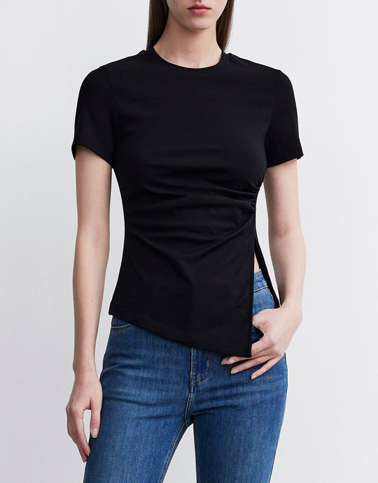 주름 식 언발란스 티셔츠