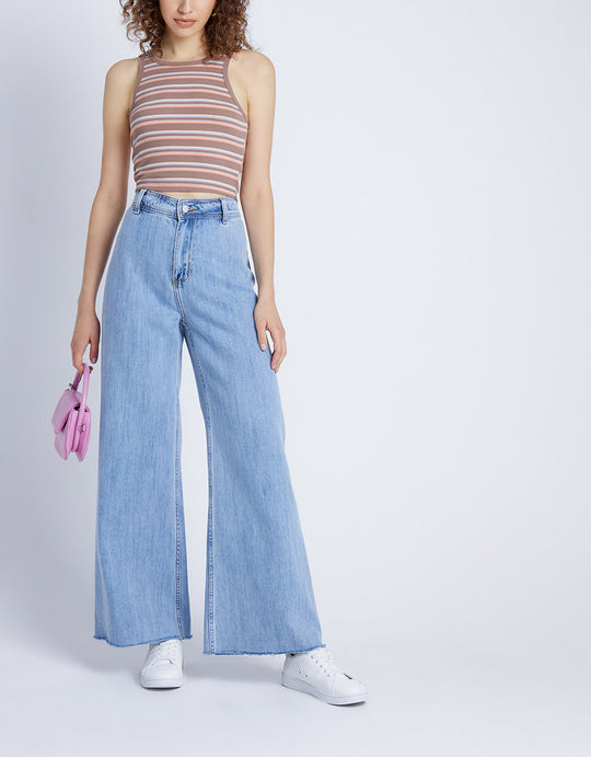 스트라이프 골지 니트 탱크탑