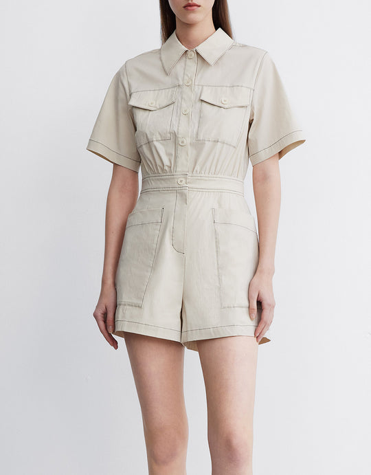 우븐 롱 점프수트