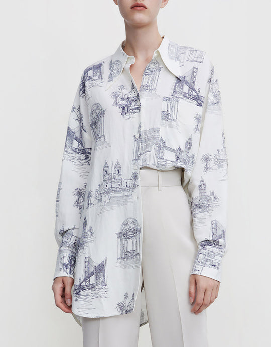 시닉 스팟 프린트 드롭 숄더 셔츠